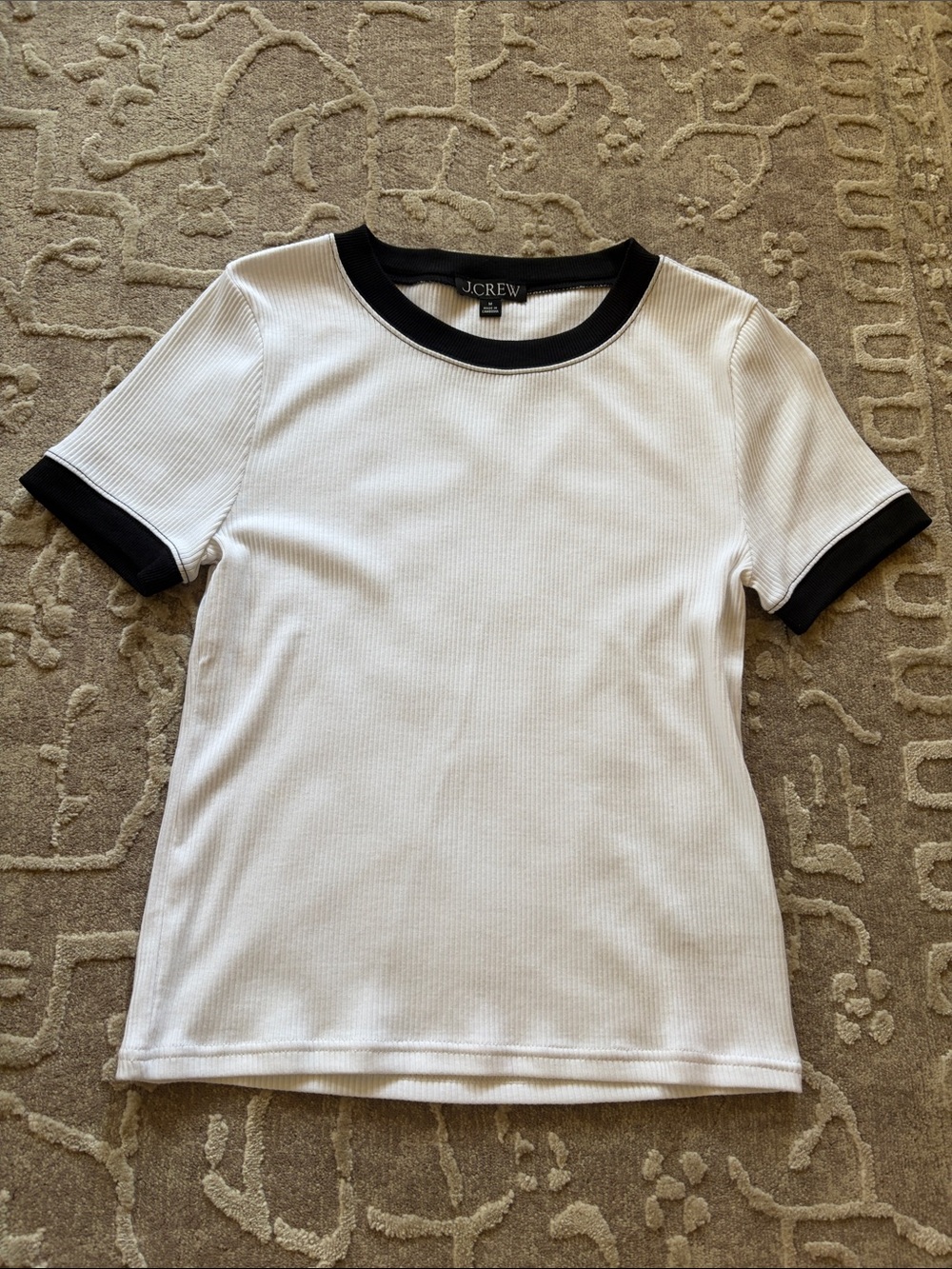 J. Crew White Ribbed Tee with Black Trim